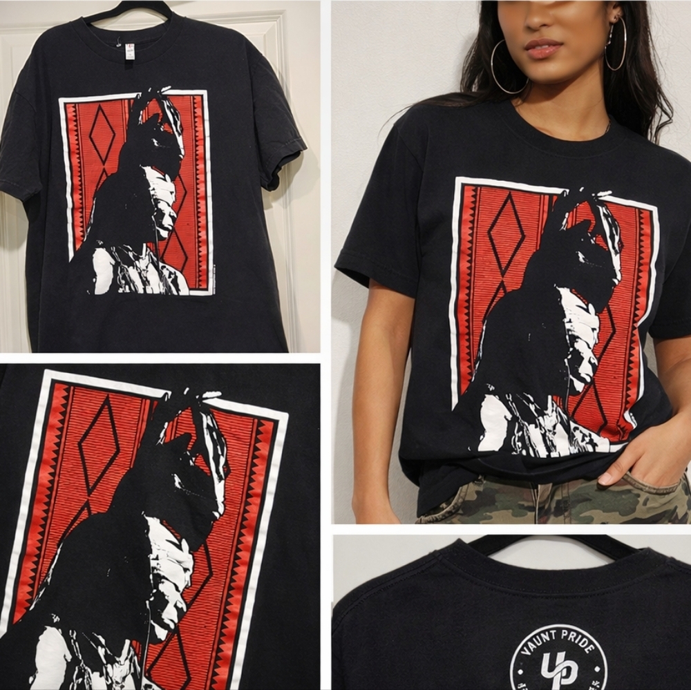 Unisex Black Graphic T-Shirt with Red Portrait
